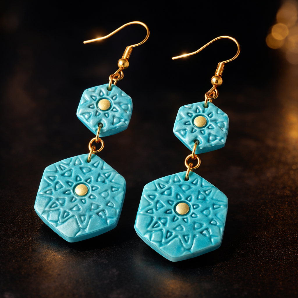 Pendientes dorados de intenso turquesa