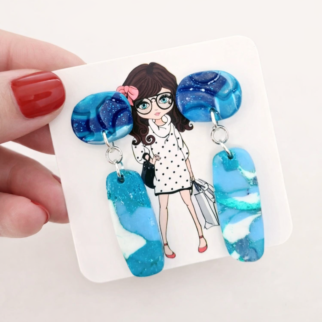 Original earrings in blue tones