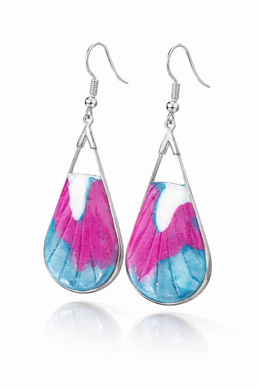 Pendientes de plata diseño gota con tonos metalizados