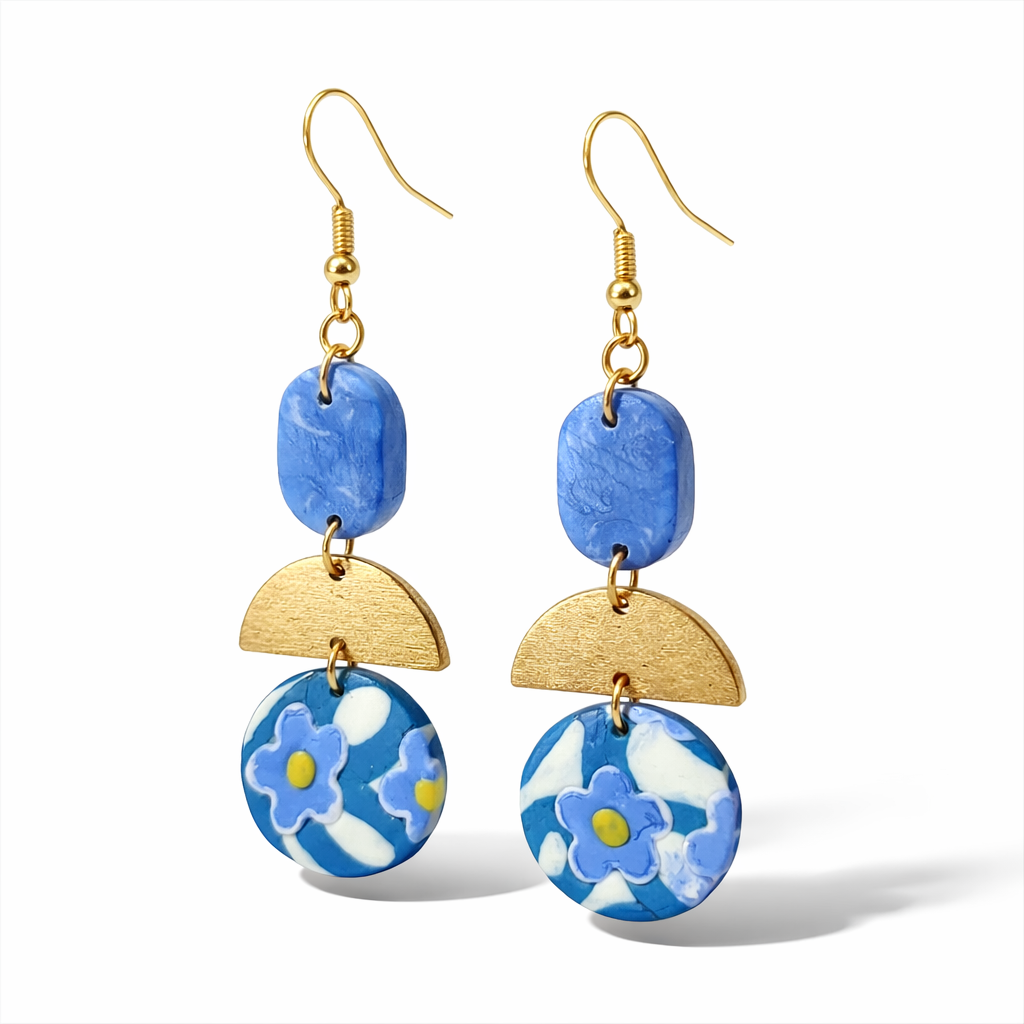 Pendientes dorados de estampado floral