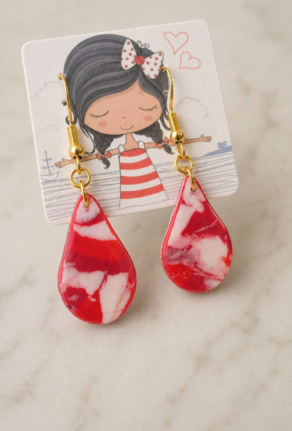 Pendientes artesanos bonito mosaico rojo