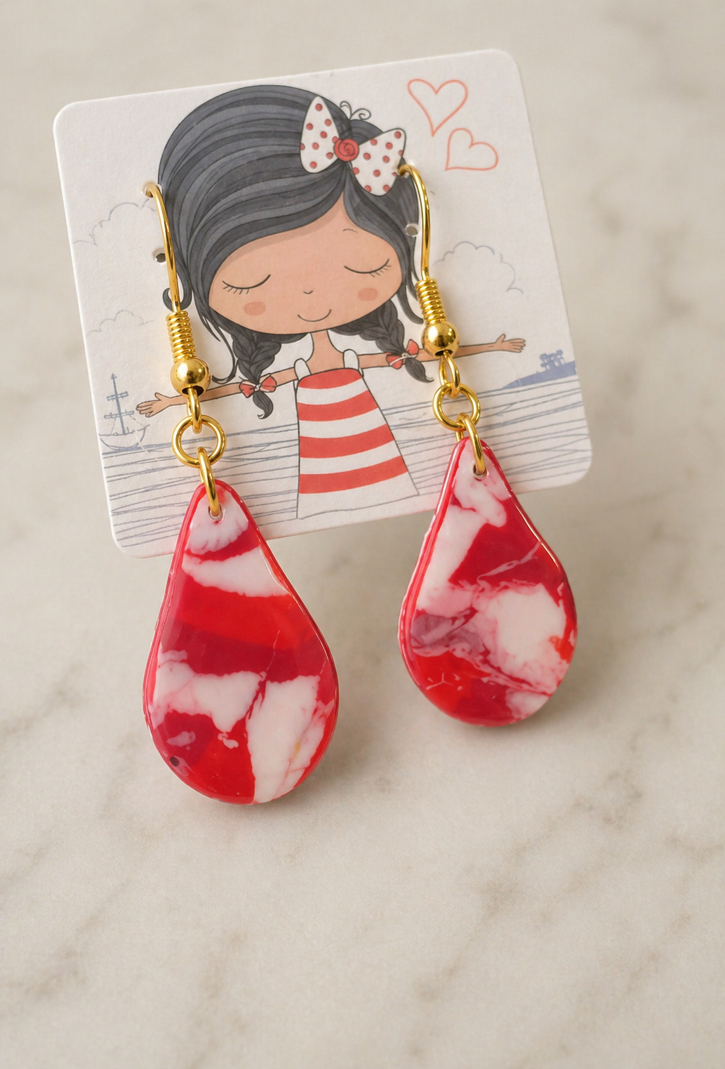 Pendientes artesanos bonito mosaico rojo