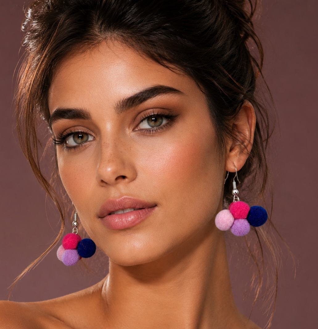 Pendientes de plata diseño  con pompones