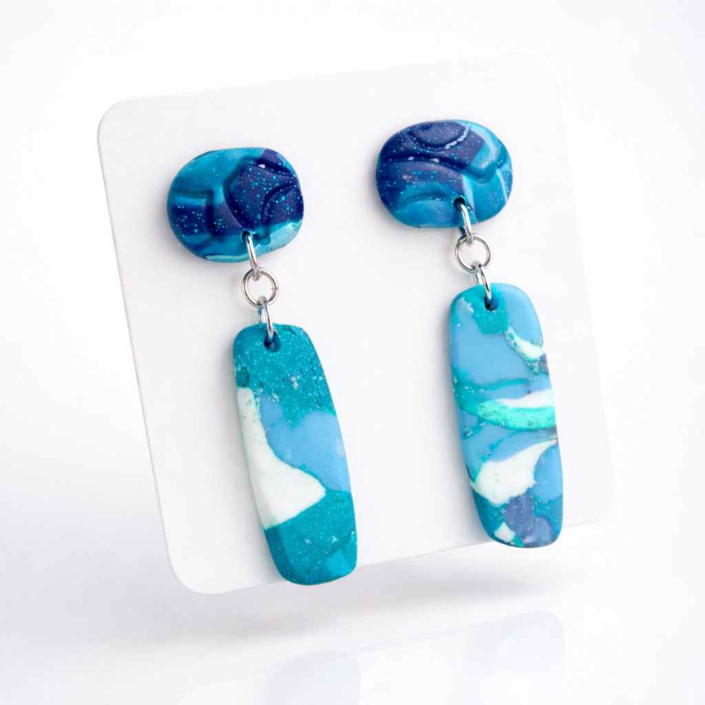 Original earrings in blue tones