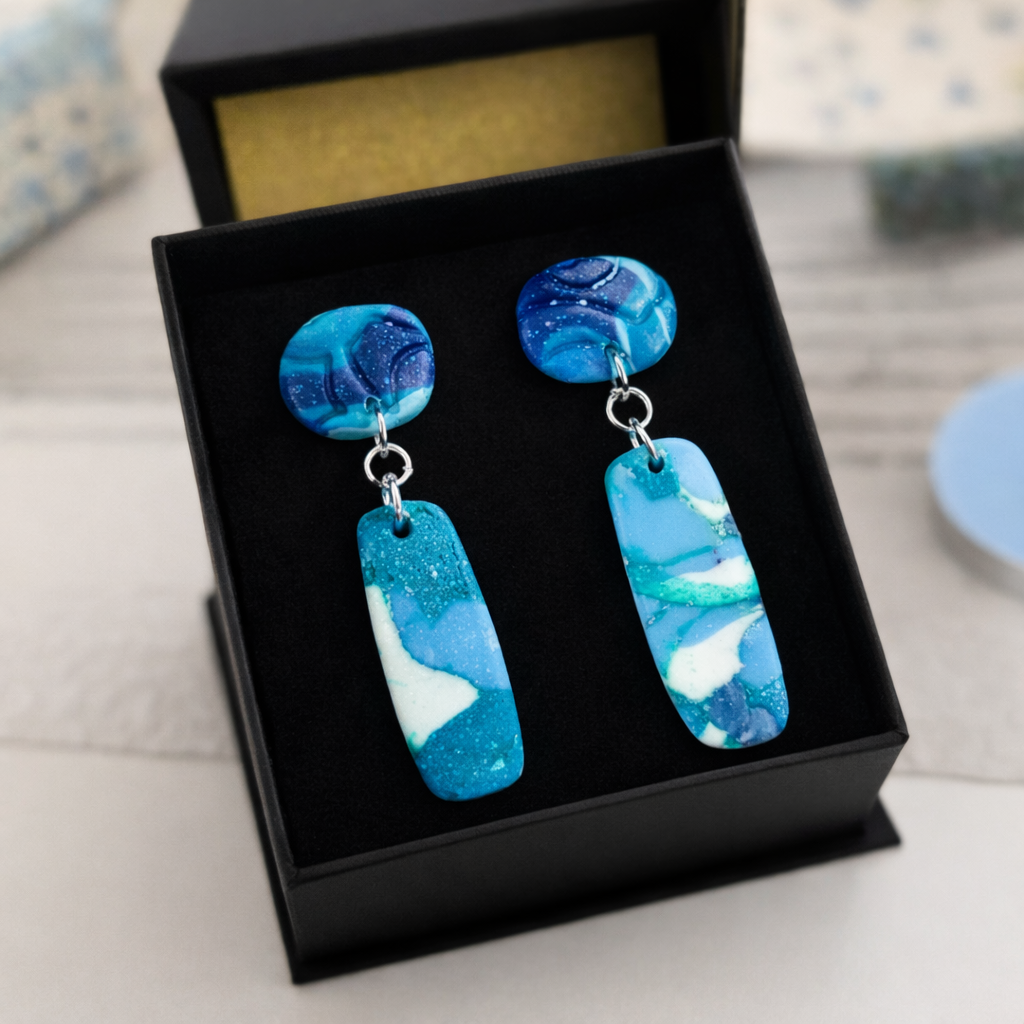 Original earrings in blue tones
