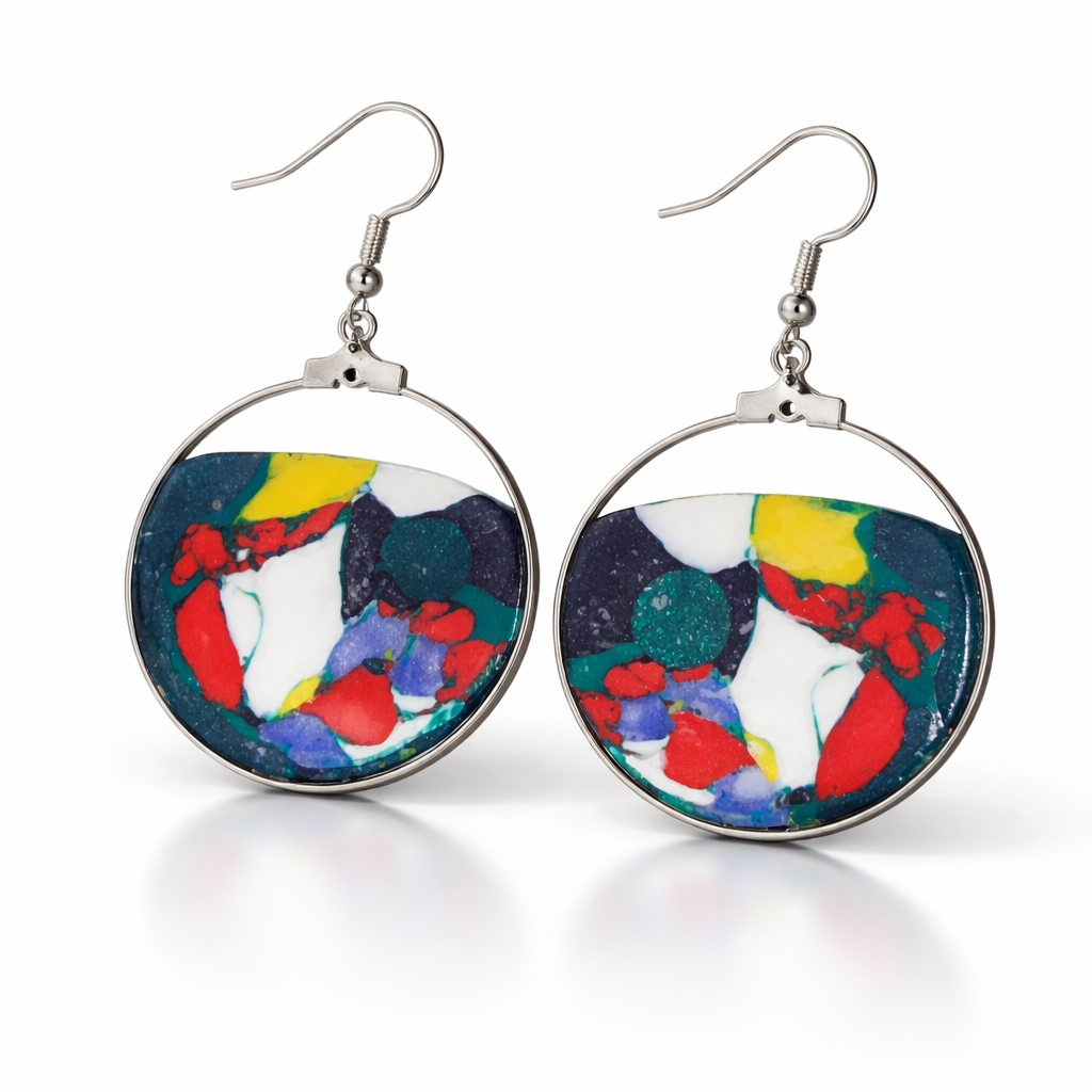 Pendientes de plata con mosaico multicolor