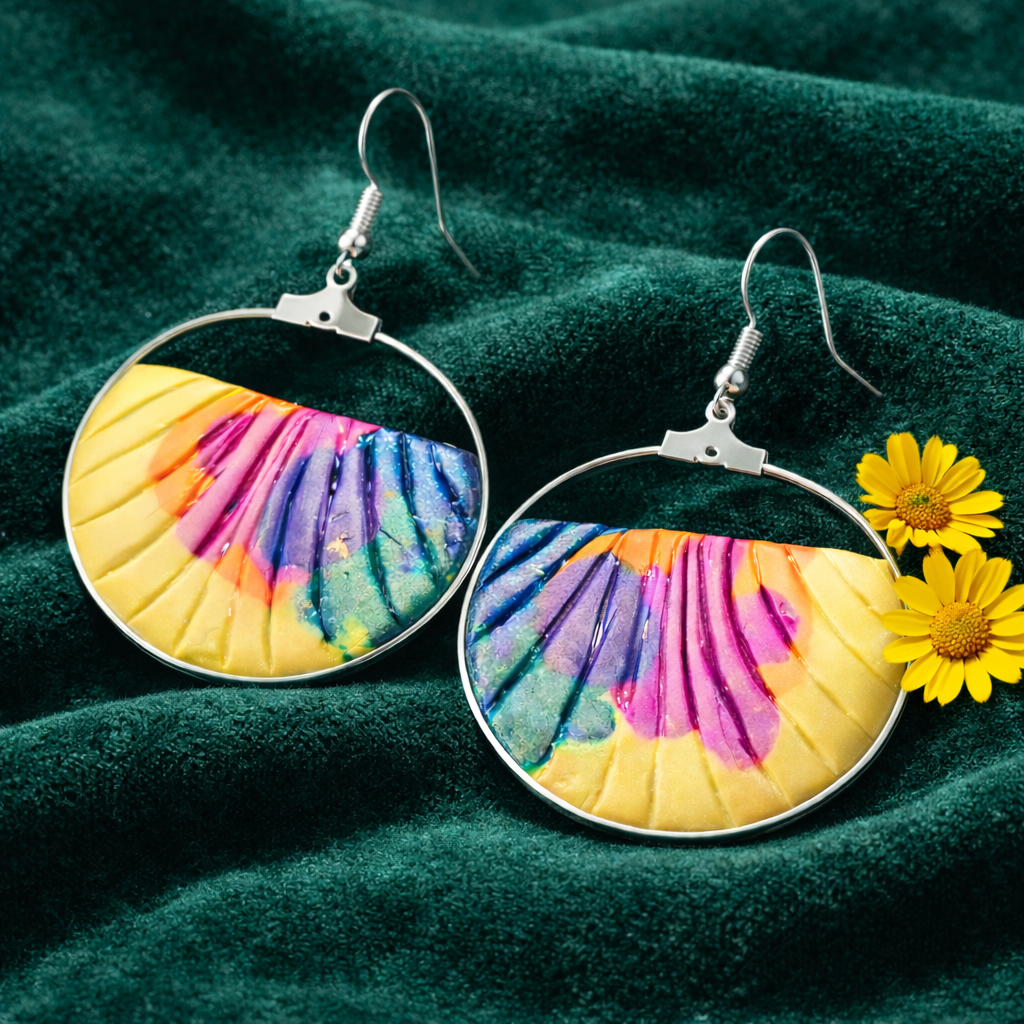 Pendientes de plata con relieve y efecto metalizado