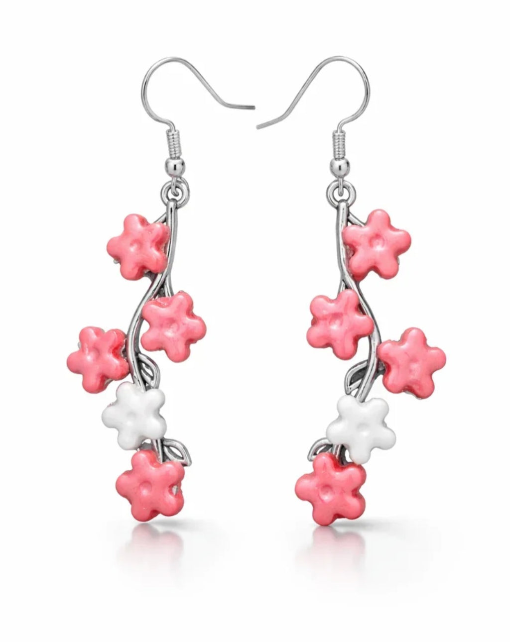 Eye-catching coral tone silver earrings