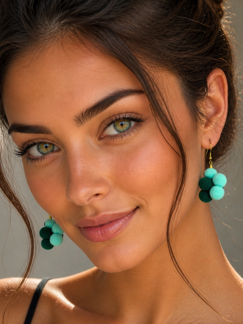 Pendientes en racimo con pompones tonos verde