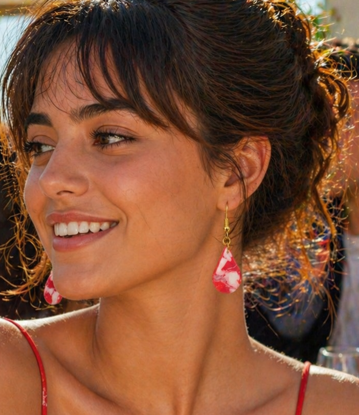 Pendientes artesanos bonito mosaico rojo