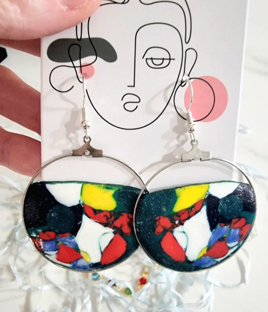 Pendientes de plata con mosaico multicolor