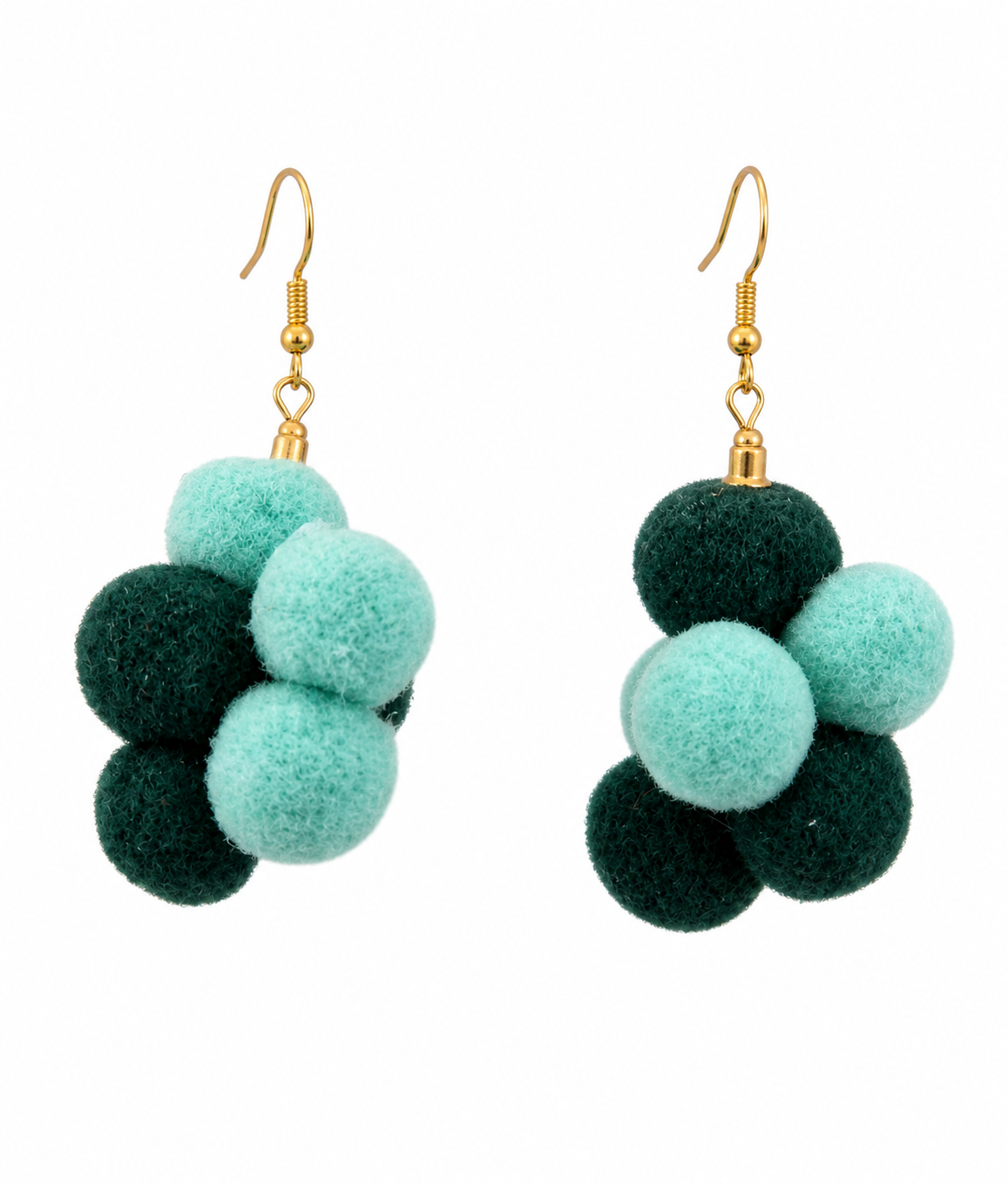 Pendientes en racimo con pompones tonos verde