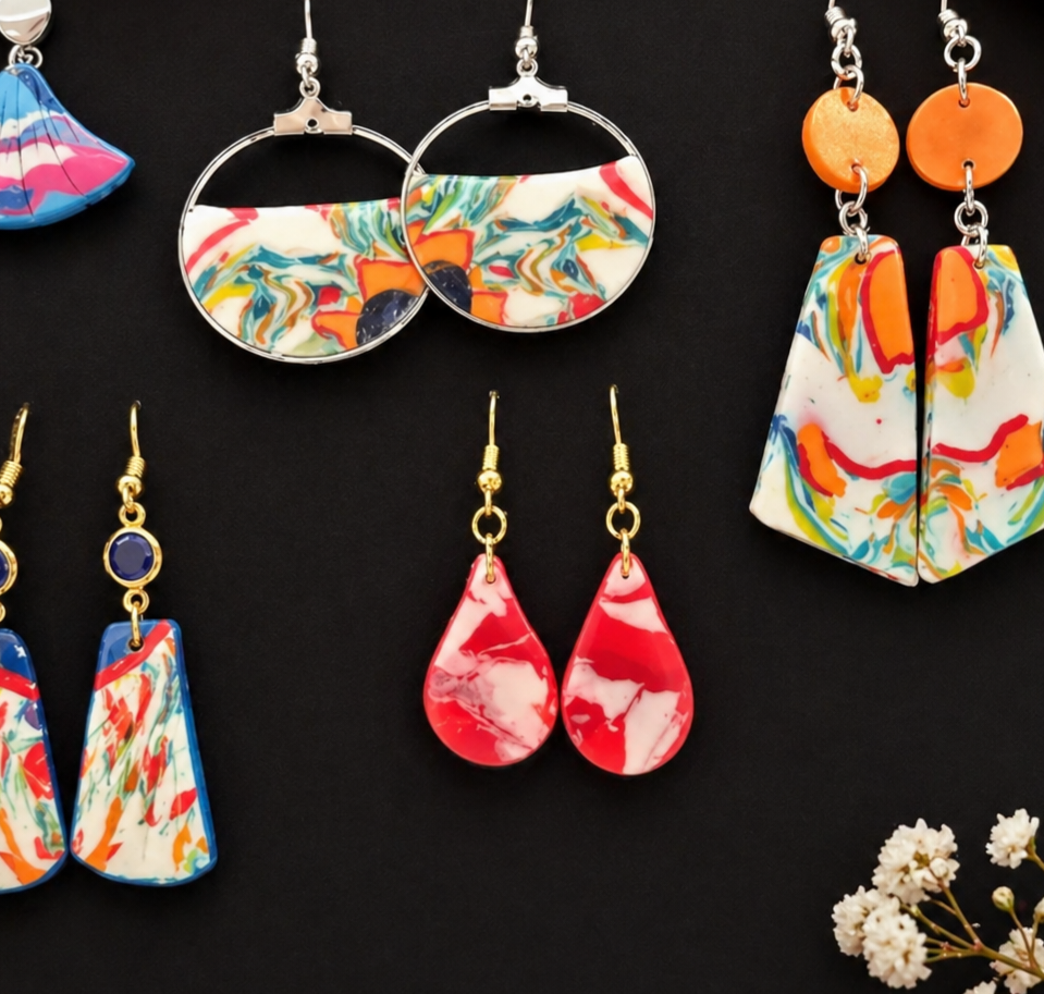 Pendientes artesanos bonito mosaico rojo