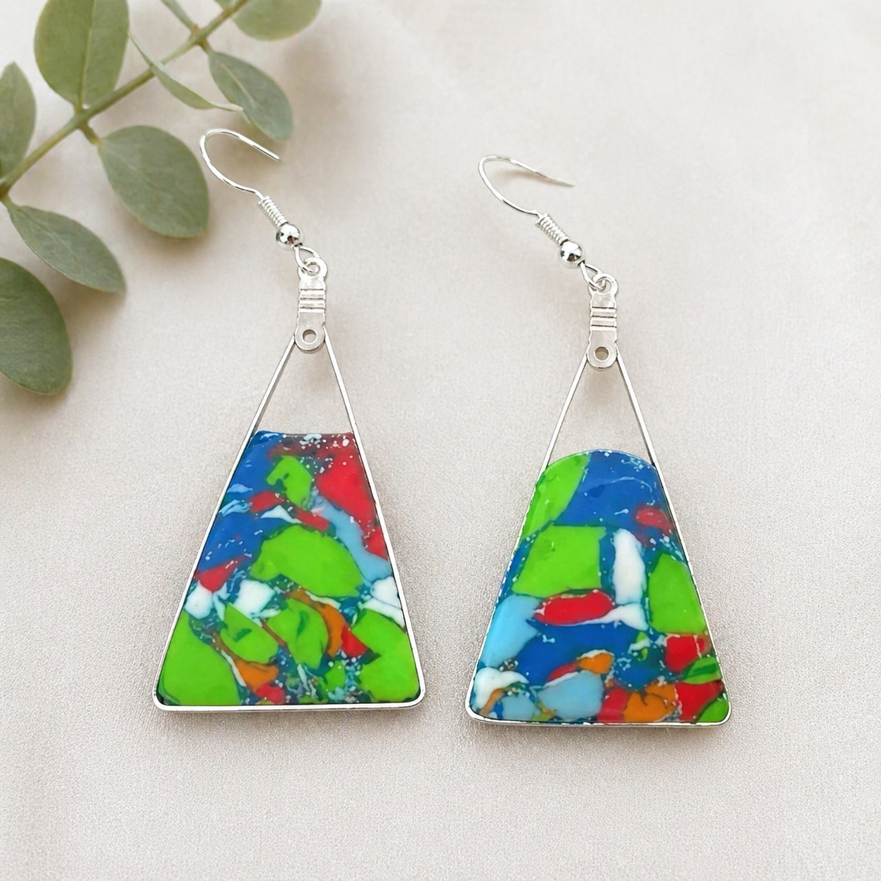 Pendientes de plata de bonito mosaico