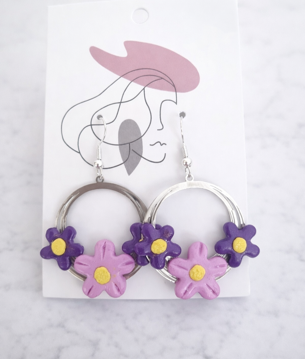 Bonitos Pendientes de plata estilo floral