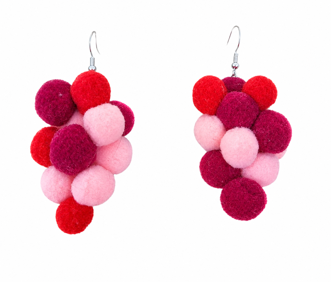 Pendientes de plata racimo de pompones
