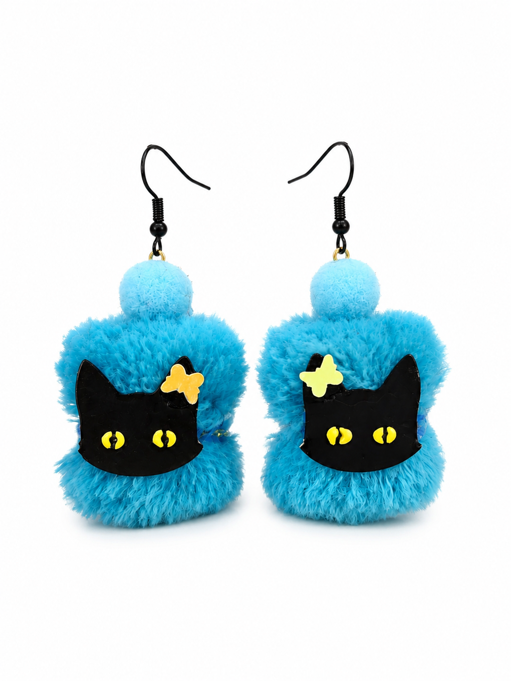 Pendientes con gato negro y destellos amarillos