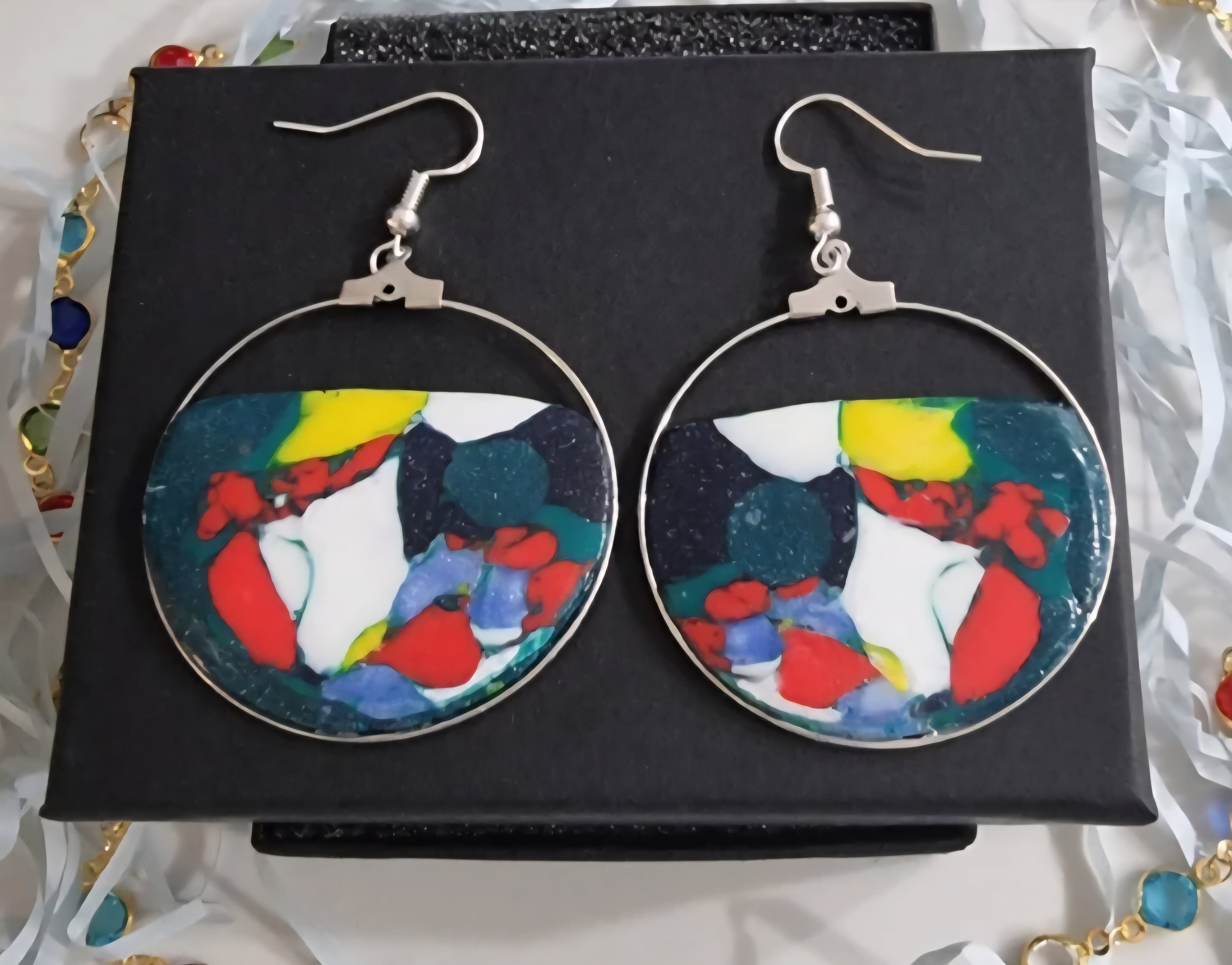 Pendientes de plata con mosaico multicolor
